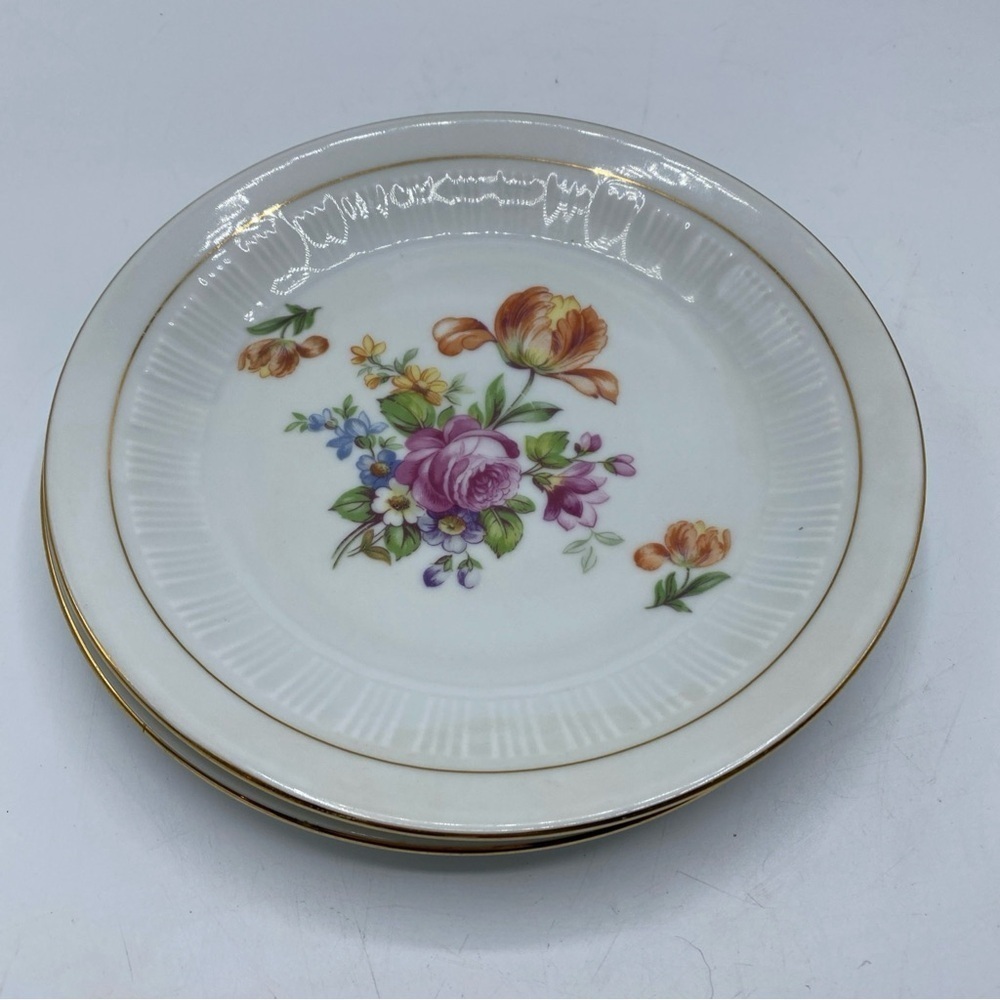 CP German Democratic Republic Floral Salad Plates Floral Gold Trim Rose Set of 2 - Picture 8 of 8